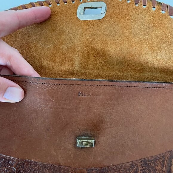 HANDMADE Unbranded Floral Leather Clutch Purse Twist Lock Brown - Picture 5 of 8